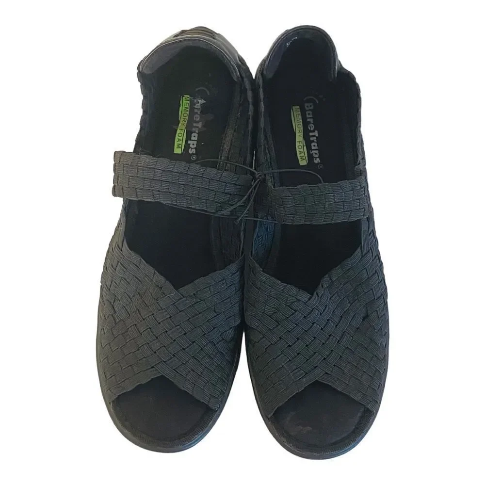 BareTraps Black Umma Mary Jane Style Open Toe Wedges Sz 9.5